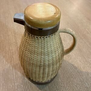 Vintage Crown Corning Designs Wicker Coffee Carafe Glass Insulated Pitcher Japan